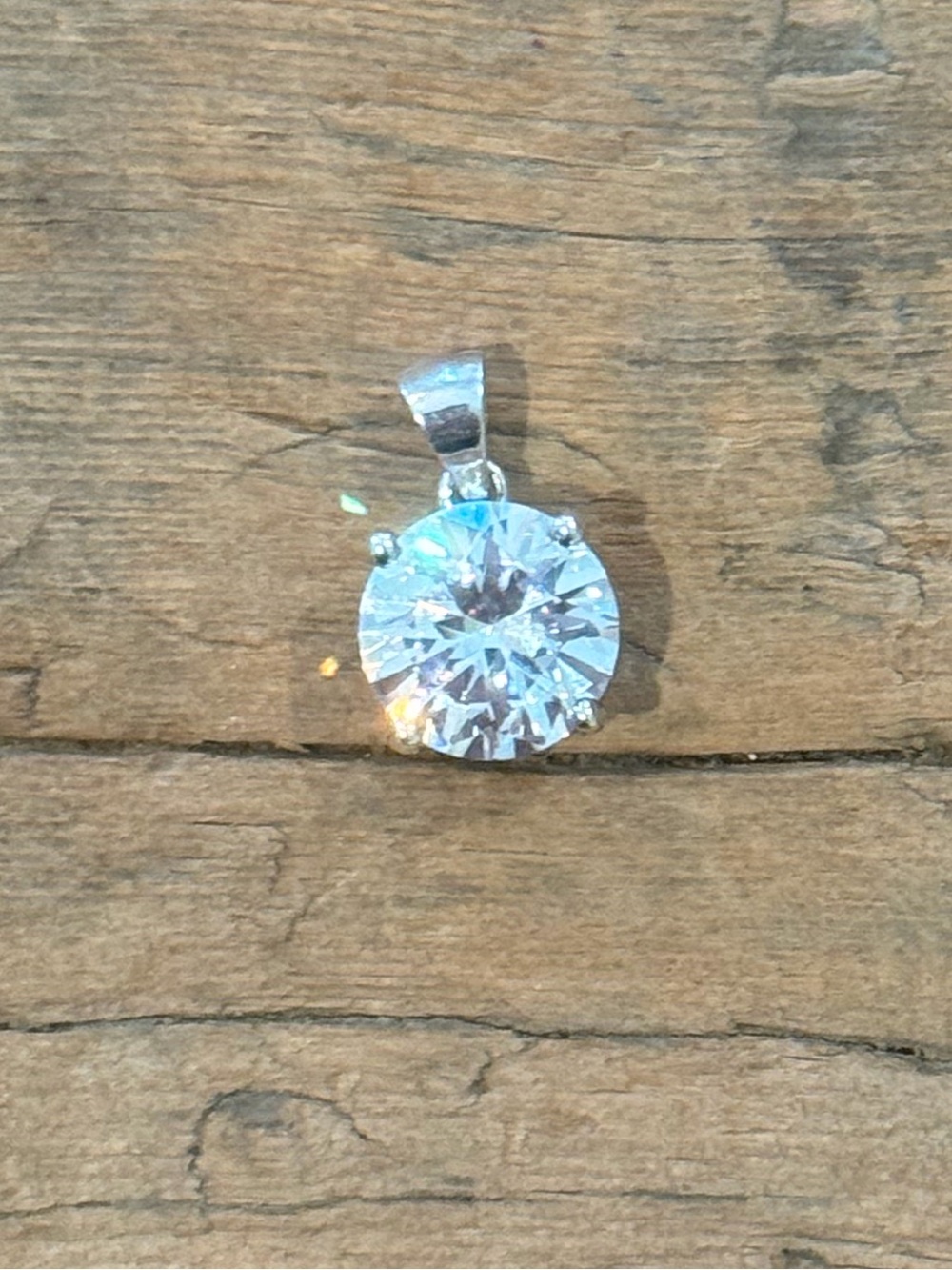 Classic Round Brilliant Sparkling Solitaire Pendant Sterling Silver Setting